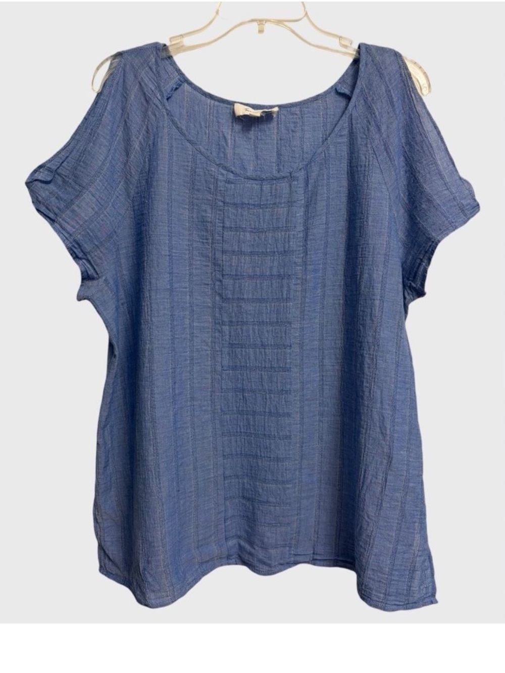 Vince Camuto Textured Cold Shoulder Blue Top Blouse Women's Size L Beachy Summer